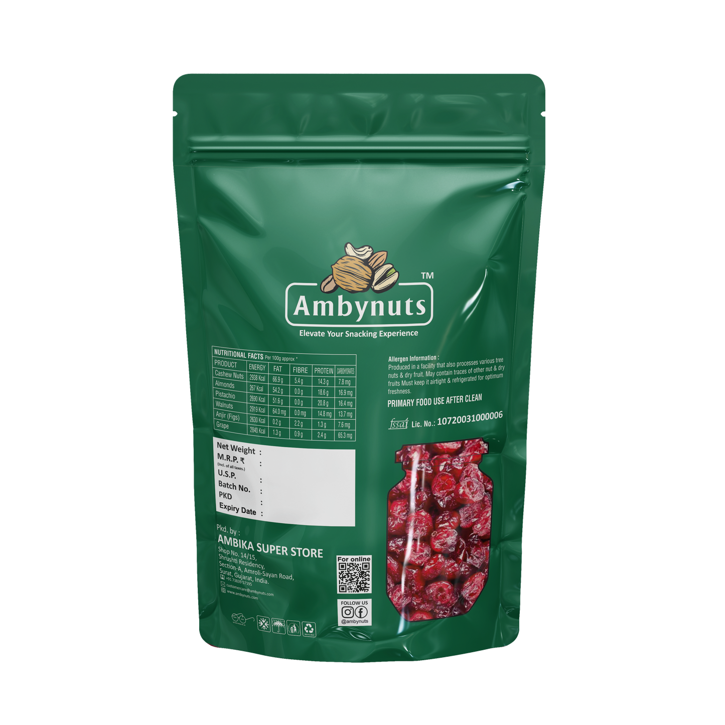 Amby Nuts(Premium Whole Cranberry)